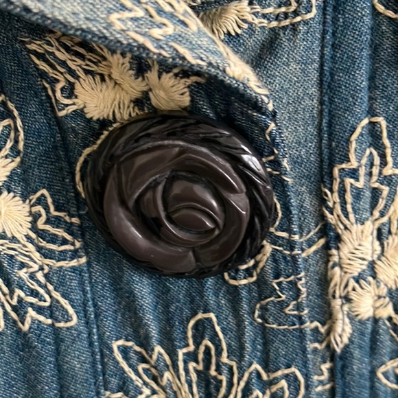 Nanette Lepore long denim asymmetrical floral embroidered denim jacket trench 4 - Picture 5 of 17